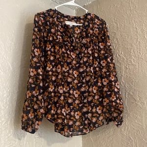 Ann Taylor’s Loft long sleeved floral blouse black w/ pink floral pattern